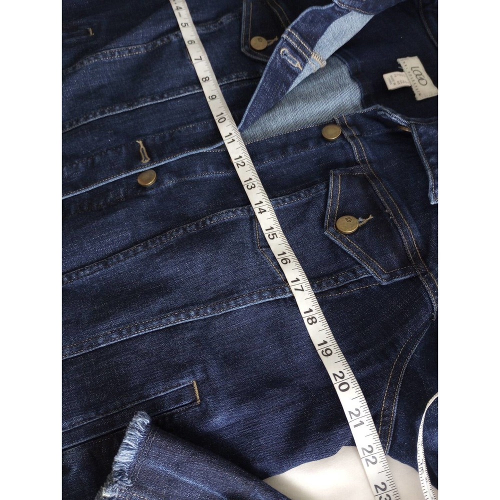 LOGO Lori Goldstein Women's 6 Denim Jacket Dark Wash Jean manufactured Raw Hem - Picture 9 of 10
